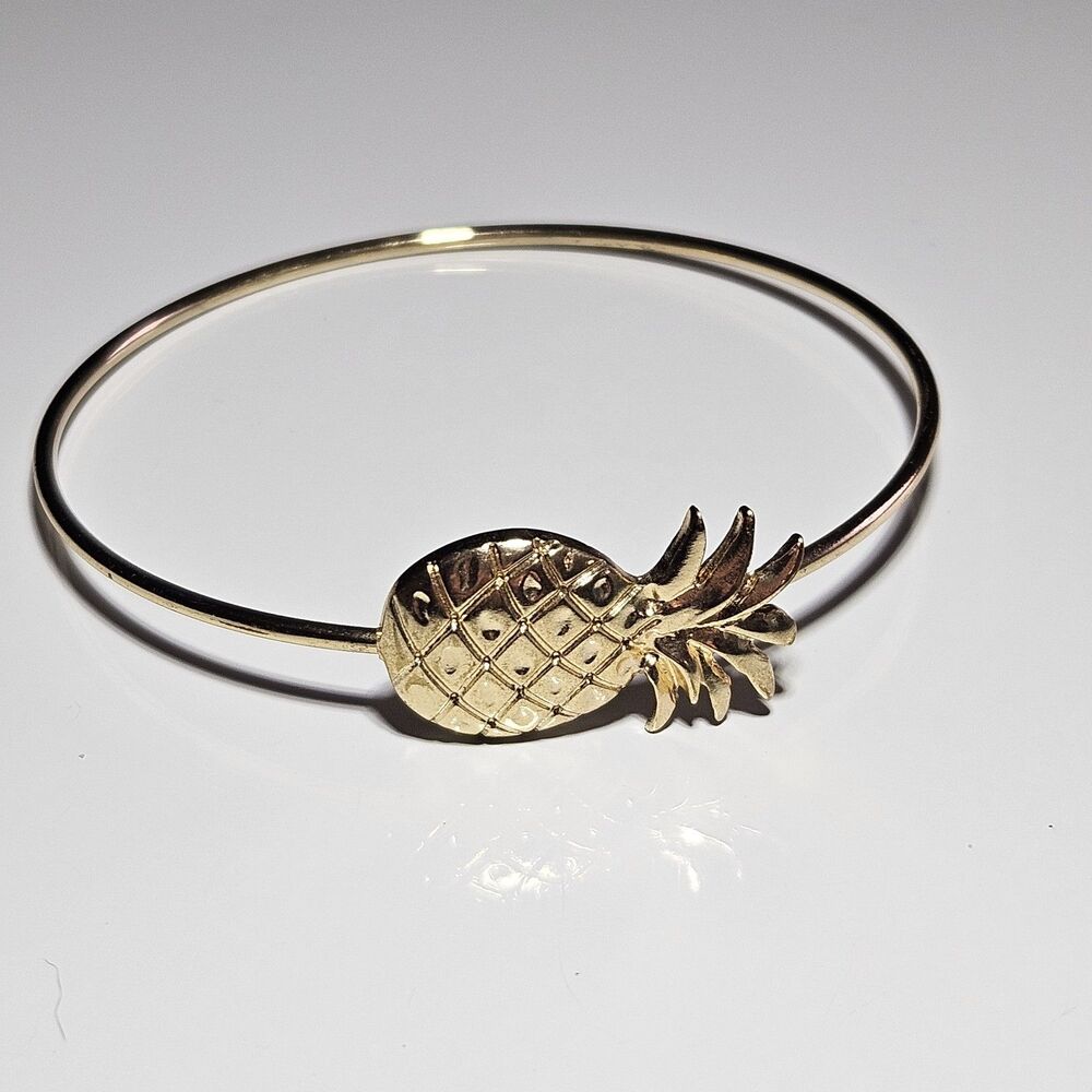 Gold Tone Pineapple Bangle Bracelet 8.25"